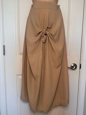 Neutral Tan Maxi Skirt with Front Knot Detail